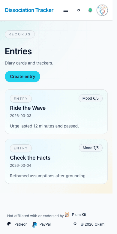 Placeholder showing daily tasks and coping cards
